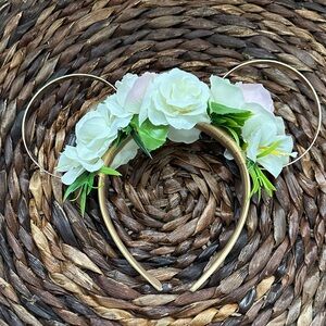 Floral Gold Headband with White and Green Accents Aldi Mickey Minnie Mouse Ears